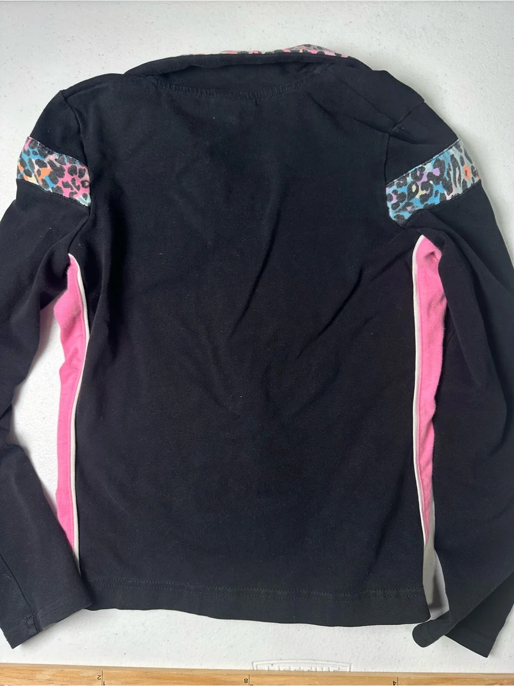 Justice Black & Hot Pink Zip Hoodie with Rainbow Leopard Trim